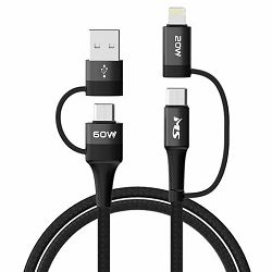 MS CABLE USB-A/C ->Type C/Lightning, 4-1, PD, 1m, MS, crni MSP40028