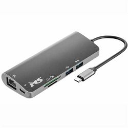 USB HUB C500, HDMI1.4+VGA+USB3.0*2+PD+SD/TF2.0+RJ45 1000 M+3.5mm, MS MSP40034