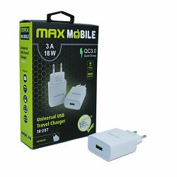 Kućni punjač MAXMOBILE QC3.0 TR207, USB, 3A, bijeli 3858892939130