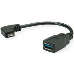 Roline USB3.2 Gen 1 kabel TIP A-C F/M kutni, 0.15m, crni