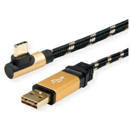 Roline GOLD USB2.0 kabel TIP A (M) - USB-C (M) kutni, 0.8m, crno/zlatni