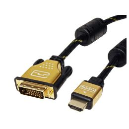 Roline GOLD DVI kabel, DVI-D (24+1) - HDMI Dual Link, M/M, UHD 4K, 2.0m, crno/zlatni