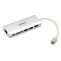 Roline USB-C docking station, 4K HDMI, 2×USB 3.0/3.2 Gen 1, 1×SD/TF čitač kartica, 1×USB-C power, 1×G-LAN