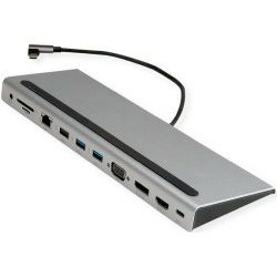 Roline USB-C Multiport Docking Station, 4K HDMI/DP, VGA, 2× USB3.2, 1× USB2.0, 1× SD/Micro SD čitač kartica, 1× USB-C PD, 1× G-LAN, 1×3.5mm