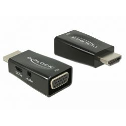 Adapter DELOCK, HDMI (M) na VGA (Ž), micro USB i zvuk, crni 65901