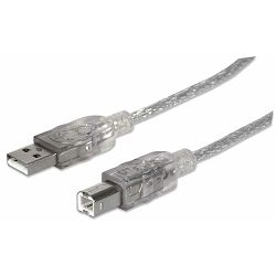 Kabel MANHATTAN, USB 2.0, USB-A (M) na USB-B (M), 1.8m, prozirno-srebrni (za printer) 333405