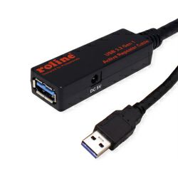 Roline USB3.2 Gen1 aktivni produžni kabel sa ponavljačem, 20m, crni