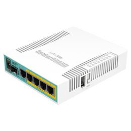 Mikrotik RB960PGS, hEX PoE, 800MHz CPU, 128MB RAM, 5×Gigabit LAN, (4×PoE izlaz), SFP, USB, RouterOS L4, plastično kućište, PSU