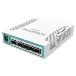 Mikrotik Cloud Router Switch CRS106-1C-5S, QCA8511 400MHz CPU, 128MB RAM, 1×Combo port (Gigabit Ethernet or SFP), 5×SFP cages, RouterOS L5, desktop kućište, PSU