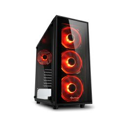 Sharkoon TG4 Midi Tower ATX kućište bez napajanja, prozirna prednja/bočna stranica, crveni LED, crno