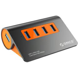 Orico 4-portni USB 3.1 Hub s vanjskim napajanjem, dark gray+orange (ORICO-M3H4-G2-EU-OG)