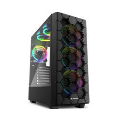 Sharkoon HEX RGB Midi Tower ATX kućište bez napajanja, prozirna bočna stranica, prednji/stražnji/gornji ventilatori 6×120mm, crno