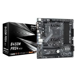 ASRock AMD B450M Pro4 R2.0, S.AM4, DDR4/3200, PCIe 3.0, G-LAN, D-SUB/DVI-D/HDMI, mATX