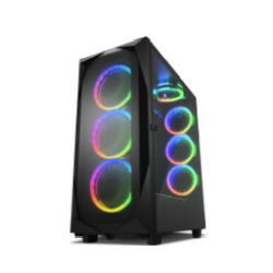 Sharkoon REV300 Midi Tower E-ATX kućište bez napajanja, prozirna bočna stranica, RGB ventilatori prednji 3×140/stražnji 3×120/gornji 1×120, crno