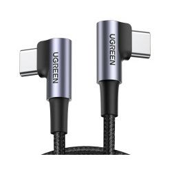 UGREEN USB-C (M) na USB-C (M), kutni 90°, 60W, 3A, PD 3.0, QC 4.0, pleteni kabel MFi, 1m
