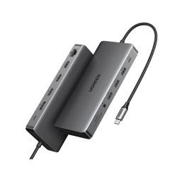 UGREEN 13-portni USB-C HUB 1xDP 4K60, 2xHDMI 4K60, 1xUSB-C PD 100W, 1xUSB-C, 4x USB-A, RJ45, 3.5mm, čitač kartica SD/TF