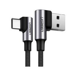 UGREEN USB-C (M) na USB 2.0 A (M), 3A, kutni 90°, crni, pleteni kabel MFi, 2m