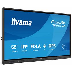 IIYAMA 55" TE5513A-B1AG UDH (3840x2160) IPS, 450 cd 8ms 40, 10pt writing 200Hz Scan rate, iiWare 21E (Android 14 OS) featuring Google EDLA, iiControl (DMS), WhiteBoard, web browser 