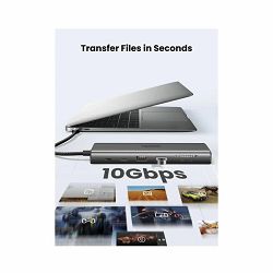 UGREEN 11-portni USB-C HUB na 2xUSB-A 3.2, 2xUSB-C 3.2, 1x AUX 3.5mm, 1x USB-A 3.0, 1x VGA utor, 1x HDMI 60 Hz, 1x RJ45 Ethernet konektor, 1x SD/TF čitač kartica utor, sivi