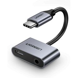 UGREEN adapter Type C (M) na 3.5mm Audio + Type C (Ž), sivi