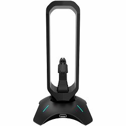 CANYON Gaming 3 in 1 Headset stand, Bungee and USB 2.0 hub, 2 USB hub, 1.5m standard USB to USB 5mm PVC cable, Weighted design with non-slip grip, Touch switch to control LED light, Black, size:126*12