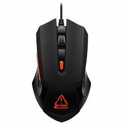 CANYON Star Raider GM-1, Optical Gaming Mouse with 6 programmable buttons, Pixart optical sensor, 4 levels of DPI and up to 3200, 3 million times key life, 1.65m PVC USB cable,rubber coating surface a