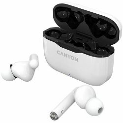 CANYON TWS-3 Bluetooth headset, with microphone, BT V5.0, Bluetrum AB5376A2, battery EarBud 40mAh*2+Charging Case 300mAh, cable length 0.3m, 62*22*46mm, 0.046kg, White