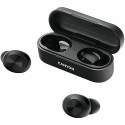 CANYON TWS-1 Bluetooth headset, with microphone, BT V5.0, Bluetrum AB5376A2, battery EarBud 45mAh*2+Charging Case 300mAh, cable length 0.3m, 66*28*24mm, 0.04kg, Black