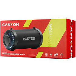 CANYON BSP-7, Bluetooth Speaker, BT V5.0, Jieli JLAC6925B, 3.5mm AUX, 1*USB-A port, micro-USB port, 1500mAh lithium ion  battery, Black, cable length 0.6m, 278*117 *128mm, 0.941kg
