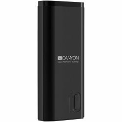 CANYON PB-103 Power bank 10000mAh Li-poly battery, Input 5V/2A, Output 5V/2.1A, with Smart IC, Black, USB cable length 0.25m, 120*52*22mm, 0.210Kg