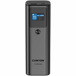 CANYON PB-2010, allowed for air travel power bank 27000mAh/97.2Wh Li-poly battery, in/out:2xUSB-C PD3.1 140W, out:USB-A QC 3.0 22.5W,TFT display,Dark Grey