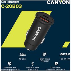 CANYON car charger C-20-03 PD 30W QC 3.0 18W USB-C USB-A black