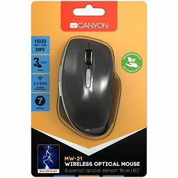 CANYON MW-21, 2.4 GHz Wireless mouse,with 7 buttons, DPI 800/1200/1600, Battery:AAA*2pcs,Dark gray72*117*41mm 0.075kg