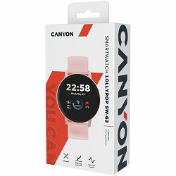 CANYON Lollypop SW-63, Smart watch, 1.3inches IPS full touch screen, Round watch, IP68 waterproof, multi-sport mode, BT5.0, compatibility with iOS and android, Pink, Host: 25.2*42.5*10.7mm, Strap: 20*