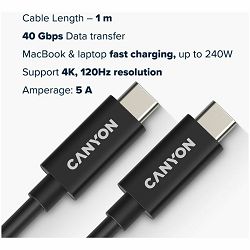 CANYON cable UC-44 USB-C to USB-C 240W 40Gbps 4k 1m Black
