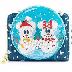 LOUNGEFLY DISNEY SNOWMAN MICKEY MINNIE SNOW GLOBE ZIP AROUND WALLET - 671803382770