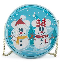 LOUNGEFLY DISNEY SNOWMAN MICKEY MINNIE SNOW GLOBE CROSSBODY BAG - 671803382817