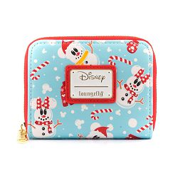 LOUNGEFLY DISNEY SEASONAL SNOWMAN MINNIE MICKEY AOP ZIP AROUND WALLET - 671803382749