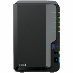 Synology DS225+, Tower, 2-bays 3.5 SATA HDD/SSD, CPU Inte Celeron J4125 4-core (4-thread) 2.0 GHz, burst up to 2.7 GHz, 2 GB DDR4 non-ECC (expandable up to 6 GB), 1xRJ-45 1GbE LAN, 1xRJ-45 2.5 GbE L