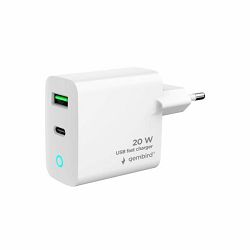 Gembird 2-port 20W USB fast charger, LED, white