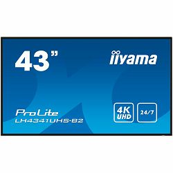 IIYAMA LFD LH4341UHS-B2 43" Professional Digital Signage display with 4K UHD resolution and 24/7 3840x2160 16:9 500cd 1200:1 8ms landscape, portrait