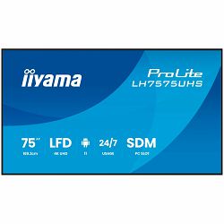 Iiyama ProLite LH7575UHS-B2AG 75" Diagonal Class (74.5" viewable) LED-backlit LCD display digital signage with built-in media player SDM Slot PC 4K UHD (2160p) 3840 x 2160 black (bezel) matte finish