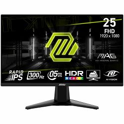 MSI MAG 255F, 24.5", Rapid IPS, 1920x1080 (FullHD), 300Hz, 300 Nits, 0.5ms, AMD FreeSync Premium, HDR Ready, 2x HDMI 2.0b, 1x DP 1.4a, 1x Headphone-out, Tilt, VESA