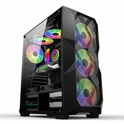 NaviaTec Raptor Gaming case with 4x RGB Fans, Tempered Glass Side, Mesh front panel