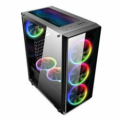NaviaTec Vortex V3 Gaming case with 4x RGB Fans, Real Glass Side