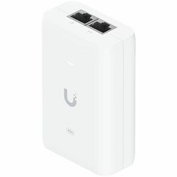 Ubiquiti U-POE+ adapter 30W, powers UniFi PoE+ devices, reduce dependency on PoE switch power, Contains RJ45 data input, AC cable with earth ground, and PoE+ output