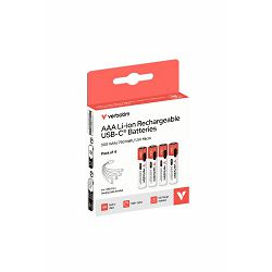 Verbatim AAA-LR03 Micro USB-C punjive baterije, 1,5V, 500 mAh (4 komada)