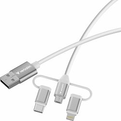 Verbatim Sync & Charge kabel 3-u-1 USB-A na Micro-B/USB-C/Lightning, M/M, 18W, bijeli, 1.0m