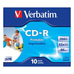 CD-R Verbatim 700MB 52× DataLife+ Wide PRINTABLE 10 pack JC