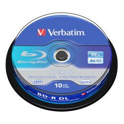 Blu-Ray Verbatim BD-R DL 6× 50GB White Blue Surface Scratch Guard Plus 10 pack spindle